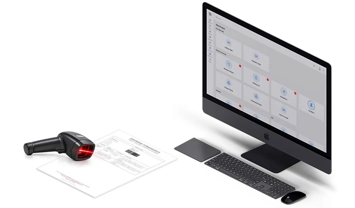 Intend warehouse management software with barcode scanner and warehouse dashboard